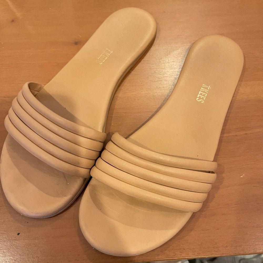 TKEES Tan Slippers Minimalist Design Smooth Finish